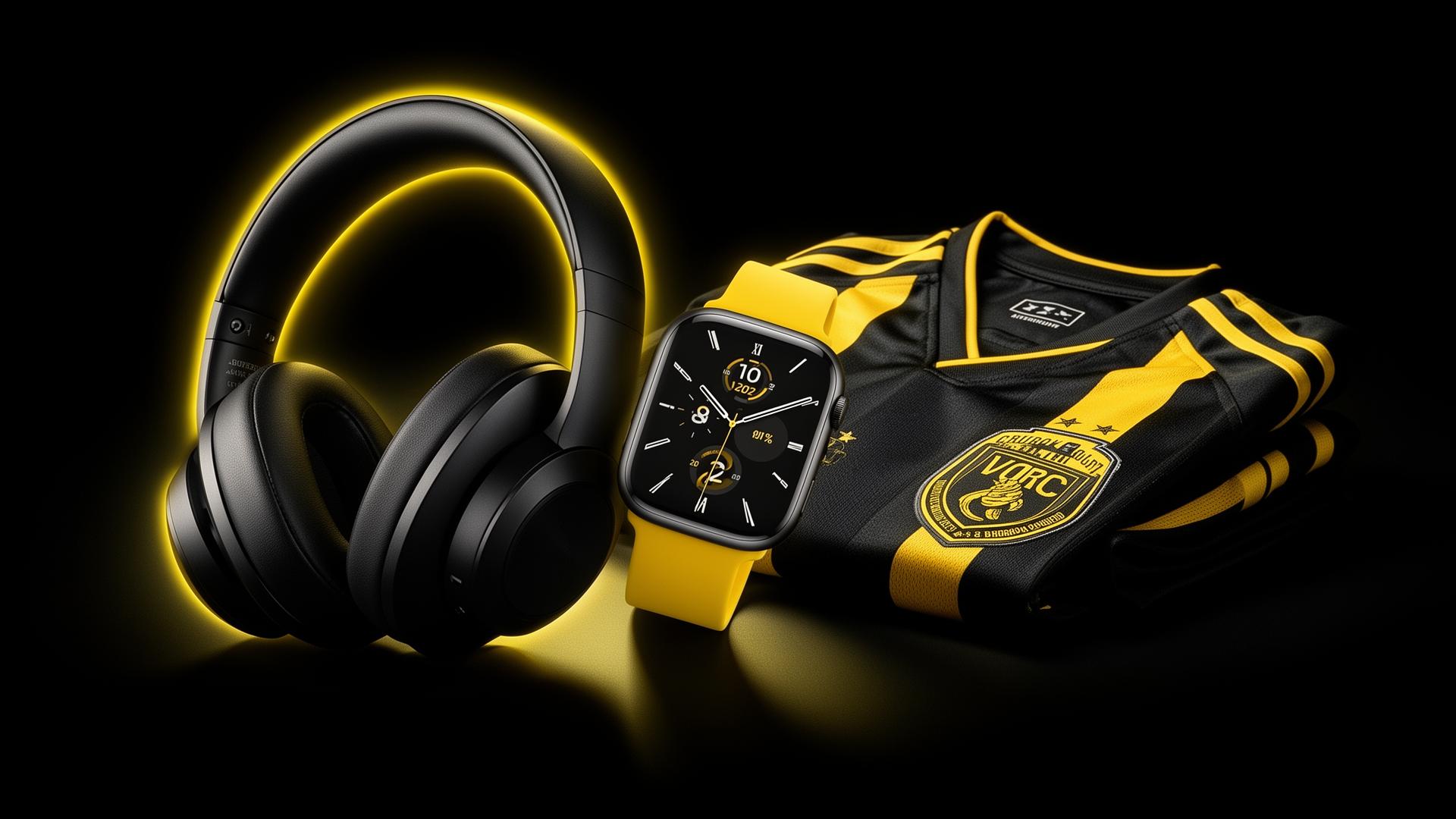 Fones, smartwatch e camisa em destaque